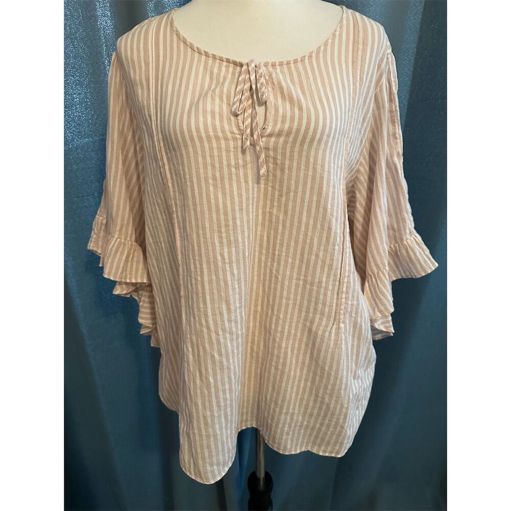 Lauren Conrad Women's XL Striped Ruffle Sleeve Blouse Multicolor Casual